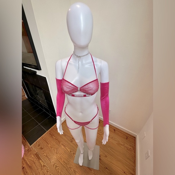 Barbie Rhinestone Pink Bow Bra 🎀 thong set Custom, Handmade, XS - Picture 7 of 10